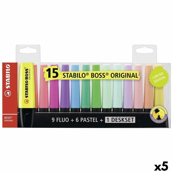 Šviečiančių markerių rinkinys Stabilo Boss Spalvotas (5 vnt.)