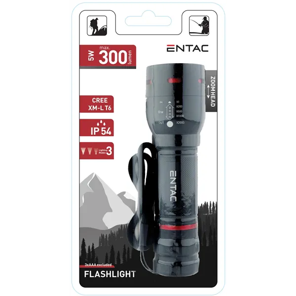 Entac Flashlight Focusable Aluminium 5W T6 3AAA excl