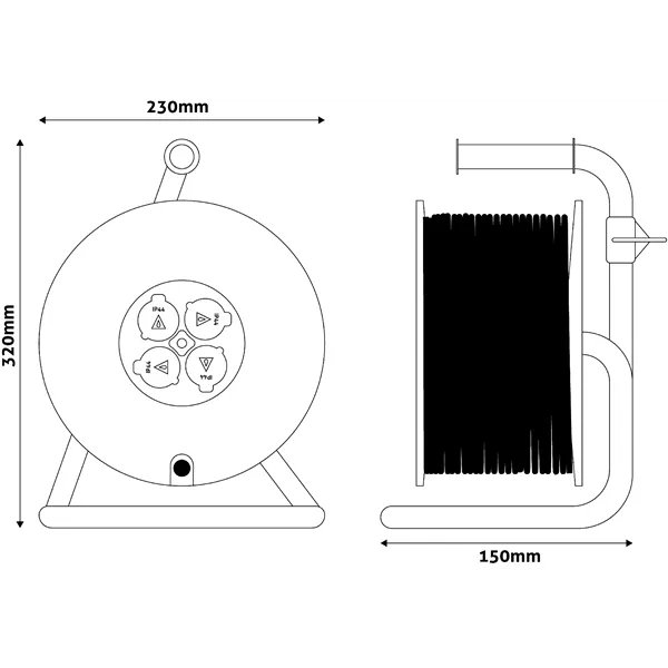 Socket IP44 Cable Reel 4 Sockets 25m