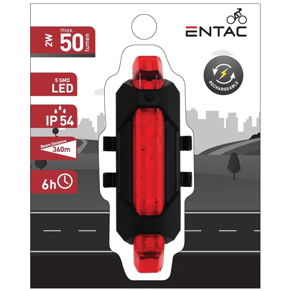 Entac Bike Light Plastic 2W Red Rechargeable