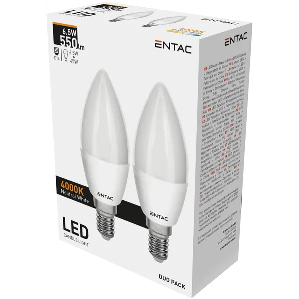 LED Candle E14 6,5W NW Duo Pack