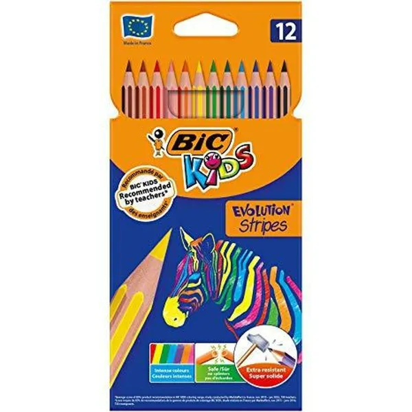 Spalvoti pieštukai Bic KIDS EVOLUTION STRIPES Spalvotas 12 Dalys (12 vnt.)