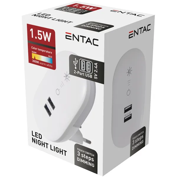 Entac Night Light 3000K Dimmable with 2 USB Ports