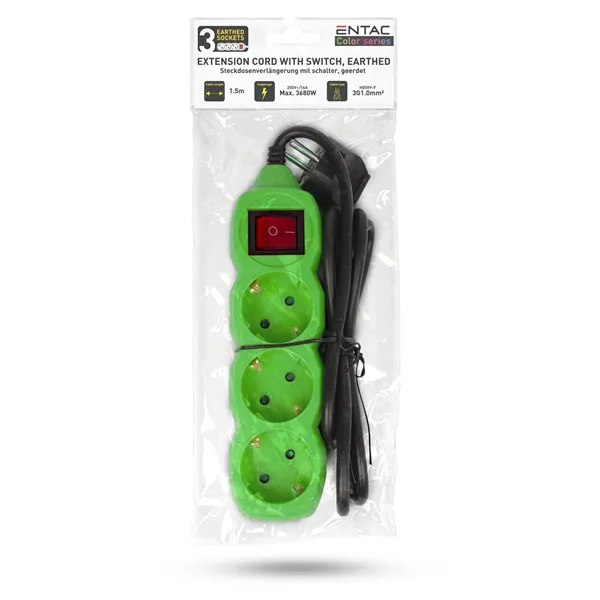 Socket Extension Cord S1 Color 3 Sockets With Switch 1.5m Color Series Green