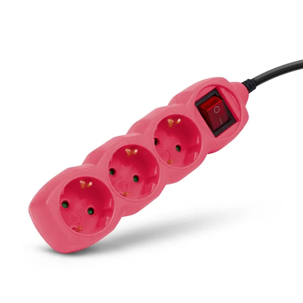 Socket Extension Cord S1 Color 3 Sockets With Switch 1.5m Color Series Pink