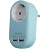 Power Adapter 1 Grounded Socket and 2 USB (total 2.1A) Blue