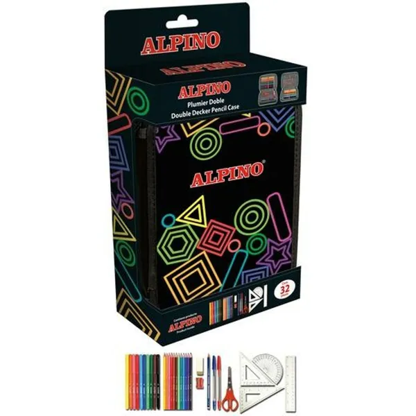 Double Pencil Case Alpino Multicolour 32 Pieces (12 Units)
