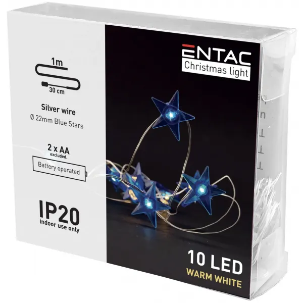 Christmas Indoor Blue Stars Light 10LED WW 1,3m (2AA excl.)