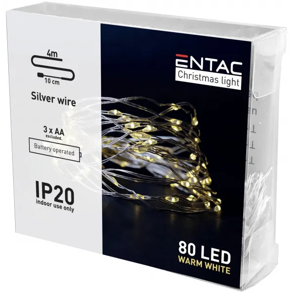 Christmas Indoor Silver Wire 80 LED Light WW 4,1m (3AA excl.)