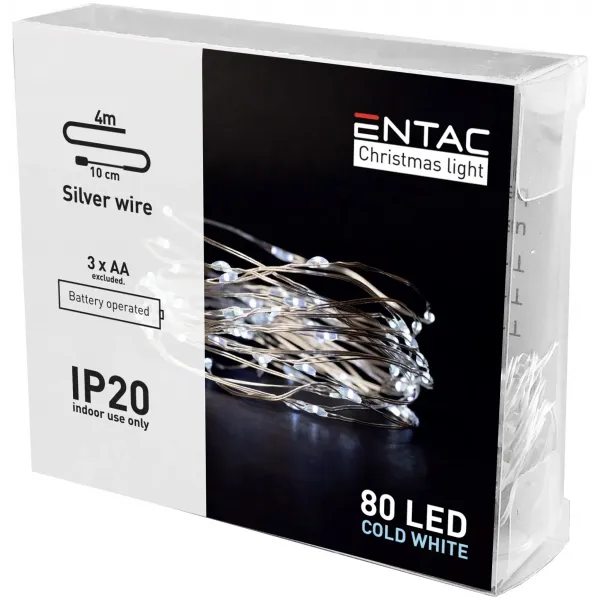 Christmas Indoor Silver Wire 80 LED Light CW 4,1m (3AA excl.)