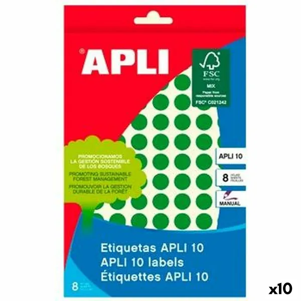 Клейкие этикетки Apli Зеленый круги Круглый 8 листов (10 штук)