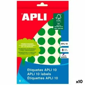 Клейкие этикетки Apli Зеленый круги 8 листов (10 штук)
