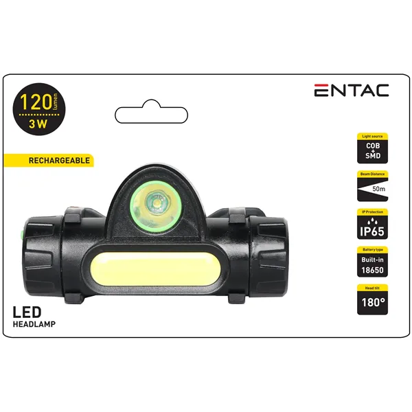 Entac Headlamp 3W with Built-in 18650 Battery