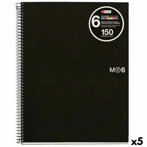 Записная книга на пружине Miquelrius Чёрный A5 150 Листья (5 штук)