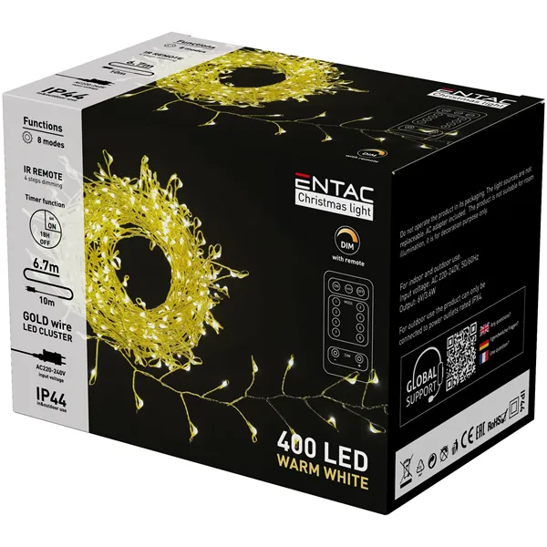 Christmas IP44 400 LED Cluster Gold Wire WW 6.7mm