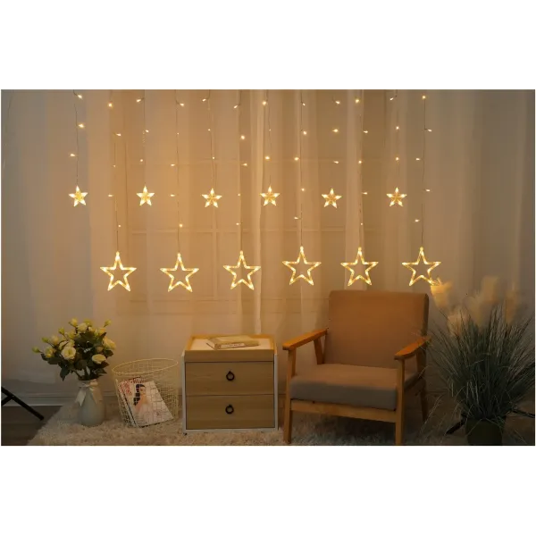 Christmas Curtain Light IP44 138 LED 12pcs stars 8F + Timer 2x1m with IR Remote