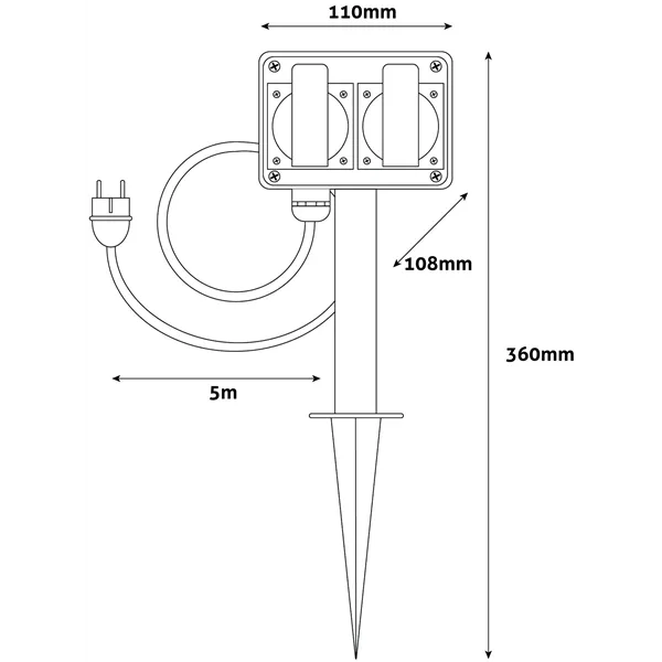 Garden Socket Extension Cord O1S 4 Sockets 5m IP44