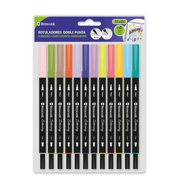 Set of Felt Tip Pens Bismark LETTERING Multicolour 12 Pieces (6 Units)