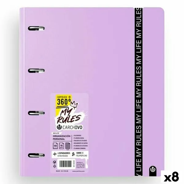 Gredzenveida stiprinājums Carchivo CARPEBLOCK 360 MY RULES Malvas krāsa A4 (8 gb.)