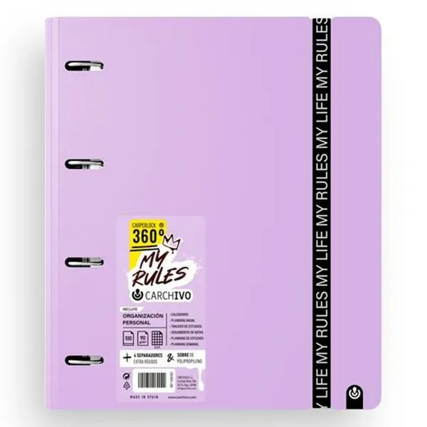 Gredzenveida stiprinājums Carchivo CARPEBLOCK 360 MY RULES Malvas krāsa A4 (8 gb.)
