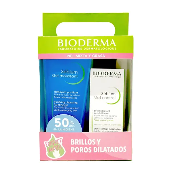 Bioderma Shine And Enlarged Pores Pack Sebium Foaming Gel 200ml + Sebium Mat Control 30ml