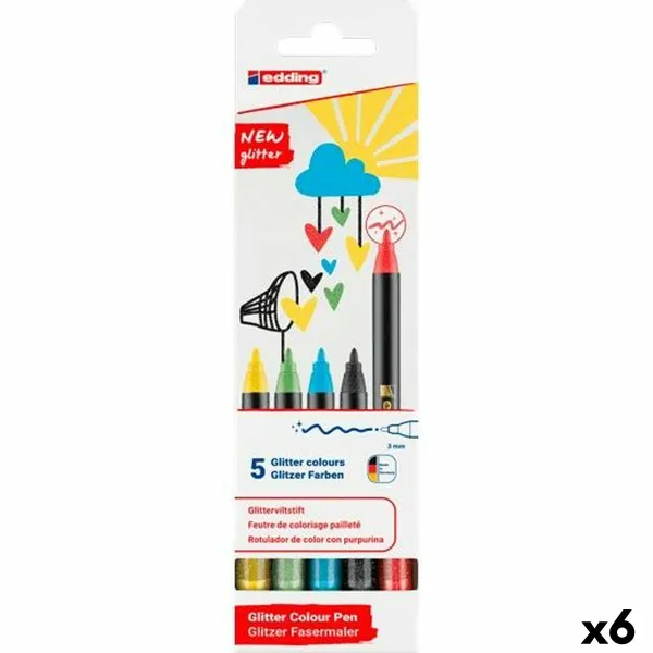 Žymeklių rinkinys Edding New Glitter Spalvotas 5 Dalys (6 vnt.)
