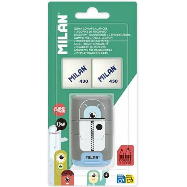 Набор ластика и точилки Milan COMPACT ALIENS Разноцветный 3 Предметы (12 штук)