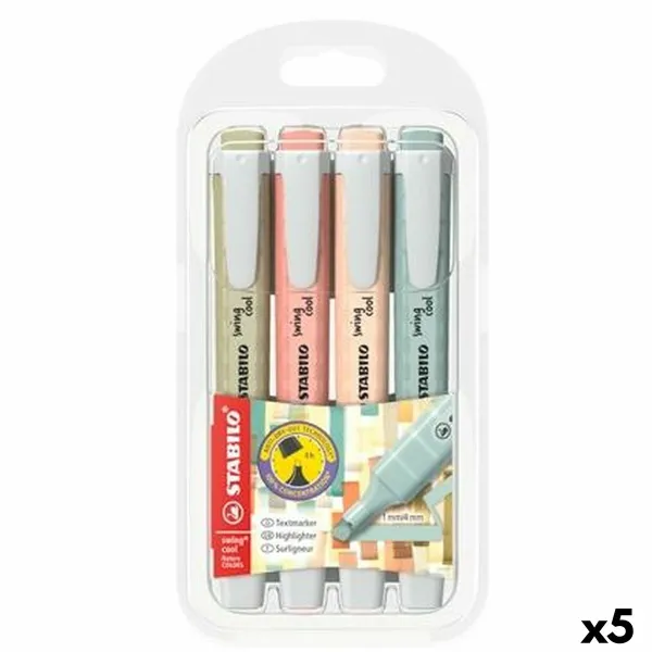 Šviečiančių markerių rinkinys Stabilo SWING COOL NATURECOLORS Spalvotas 4 Dalys (5 vnt.)