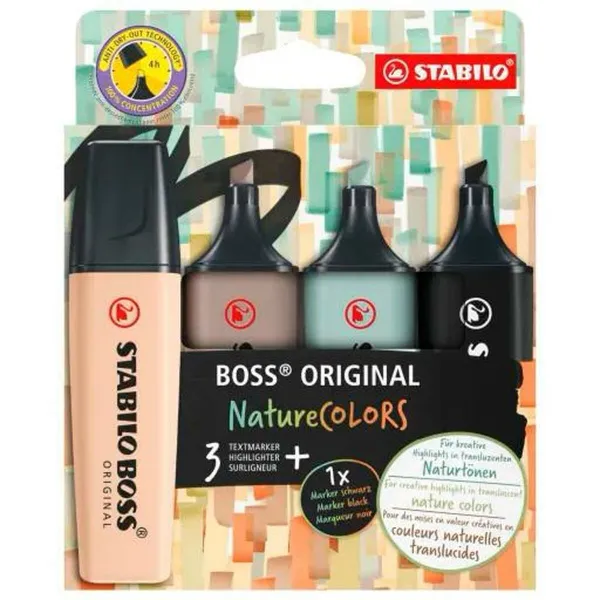 Šviečiančių markerių rinkinys Stabilo BOSS ORIGINAL NATURECOLORS Spalvotas 4 Dalys (5 vnt.)