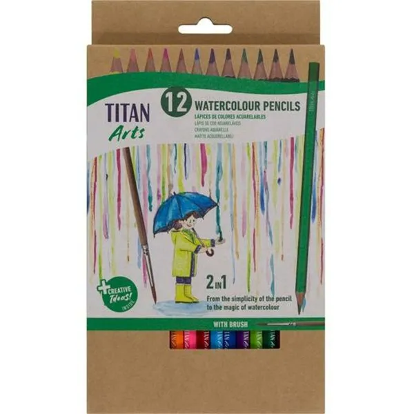 Akvareliniai spalvoti pieštukai Titan Arts Spalvotas 12 Dalys