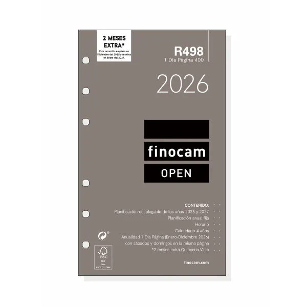 Darbotvarkės pakeitimas Finocam OPEN R498 2026 9,1 x 15,2 cm