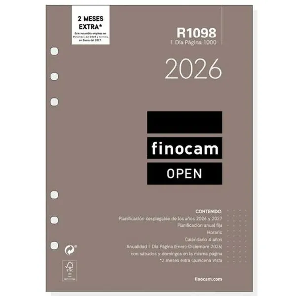 Dienas kārtības papildinājums Finocam OPEN R1098 2026 15,5 x 21,5 cm