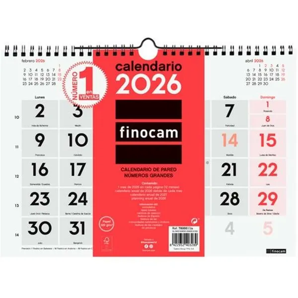Wall calendar Finocam A4 Paper 2026 30 x 21 cm