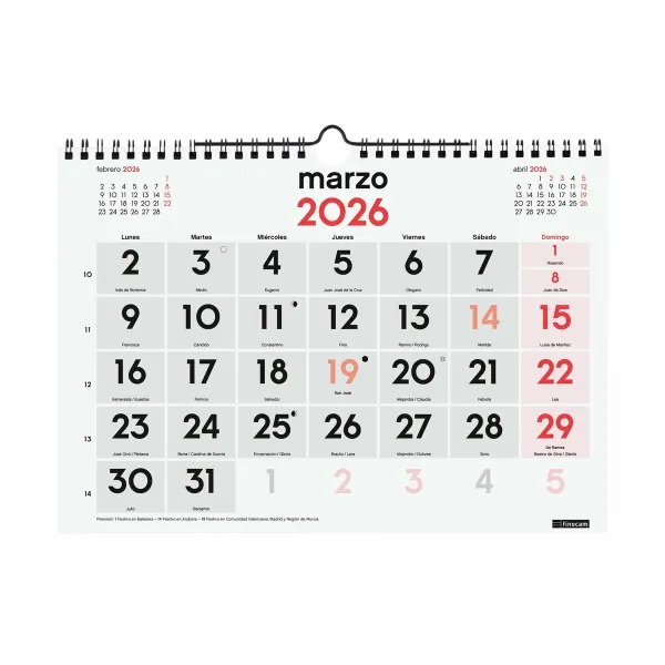 Wall calendar Finocam A4 Paper 2026 30 x 21 cm