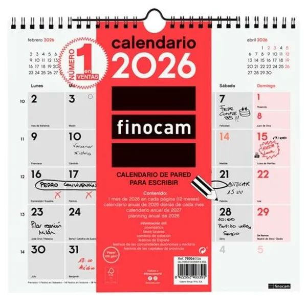 Sienas kalendārs Finocam Papīrs 2026 26,5 x 24,5 cm