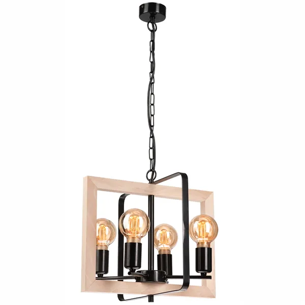 LM - 4.176 CEDRIC 4-light black hanging chandelier with wood