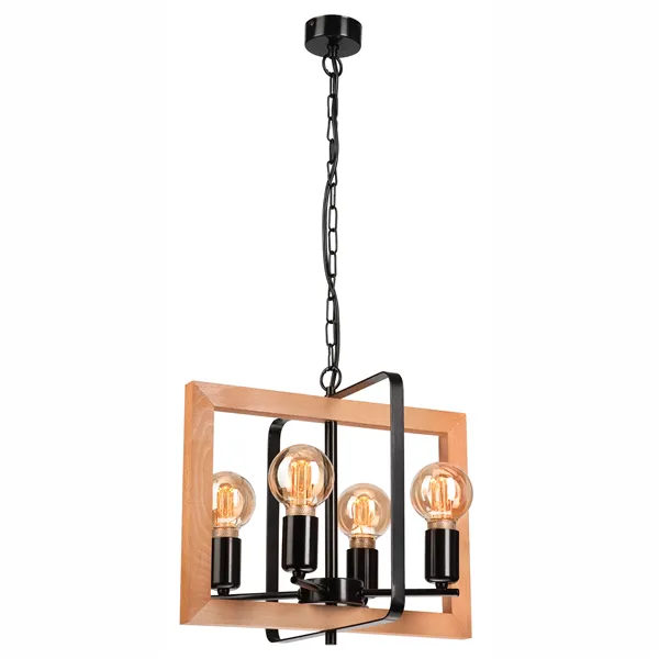 LM - 4.176 CEDRIC 4-light black hanging chandelier with wood