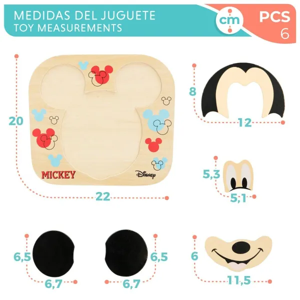 Lasten puinen palapeli Disney Mickey Mouse + 12 vuotta 6 Kappaletta (12 osaa)