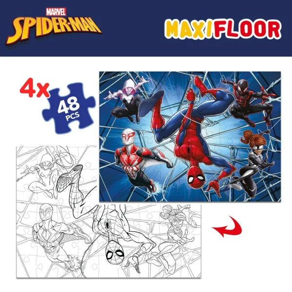 Детский паззл Spider-Man Двухстороннее 4 в 1 48 Предметы 35 x 1,5 x 25 cm (6 штук)