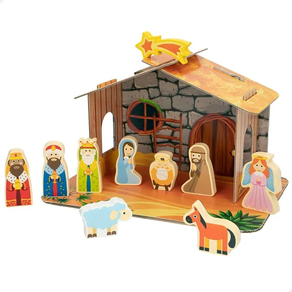 Christmas nativity set Woomax Wood Cardboard 22 x 16 x 12 cm 11 Pieces (6 Units)