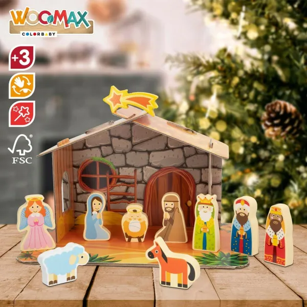 Christmas nativity set Woomax Wood Cardboard 22 x 16 x 12 cm 11 Pieces (6 Units)