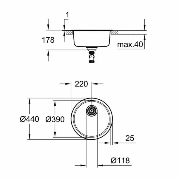 Sink with One Basin Grohe K200 Grey