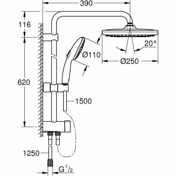 Dušikolonn Grohe Vitalio Start System 250 ABS