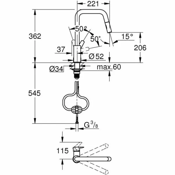 Sekoitushana Grohe QuickFix Start Metalli