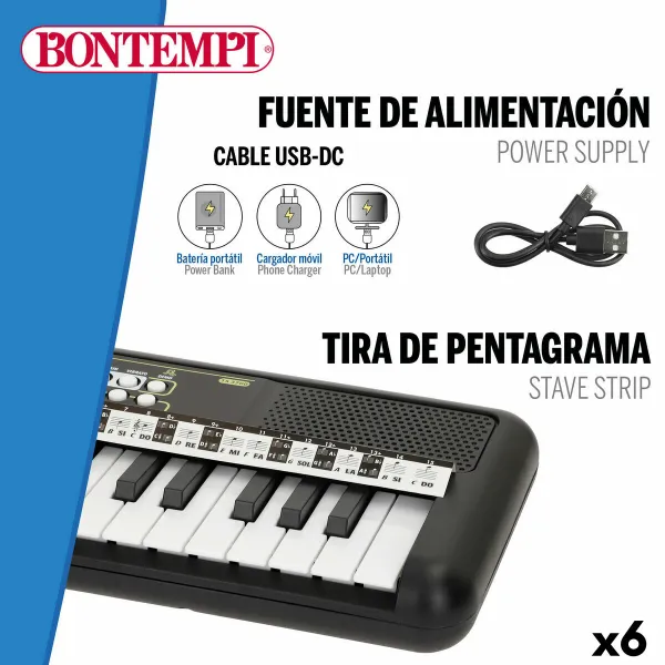 Клавиатура на 37 клавиш Bontempi 42 x 4 x 15 cm (6 штук)