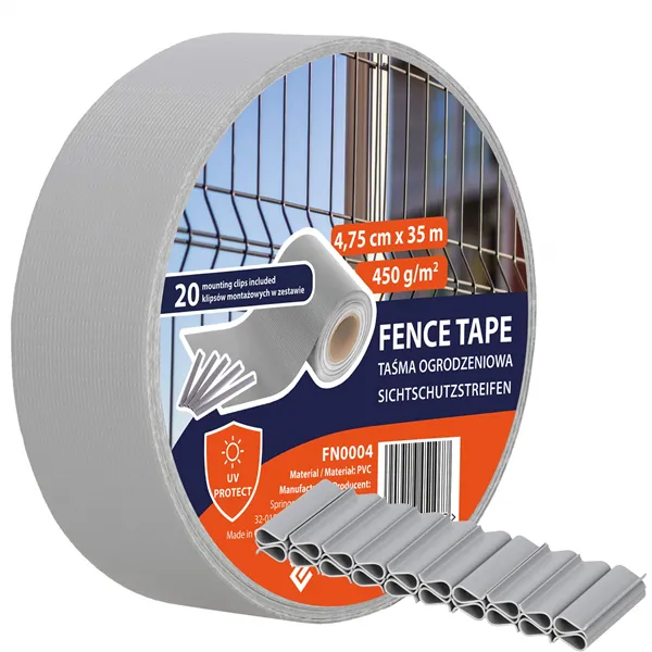 Fence tape Springos FN0004 35 m x 4.75 cm, 450 g/m2, gray 20 Clips