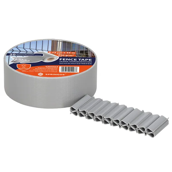 Fence tape Springos FN0004 35 m x 4.75 cm, 450 g/m2, gray 20 Clips