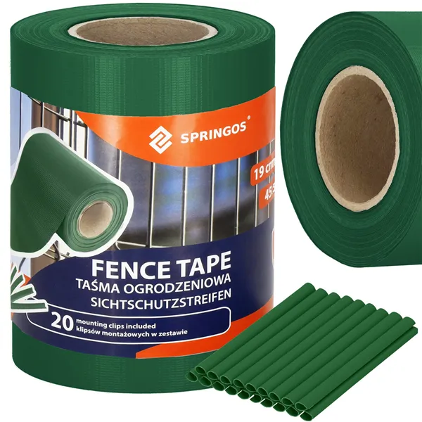 Fence tape Springos FN0008 19 cm x 35 m 450g/m2, dark green 20 Clips