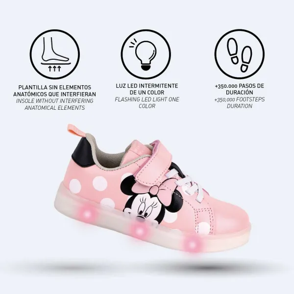 LED Trainers Minnie Mouse Pink Velcro