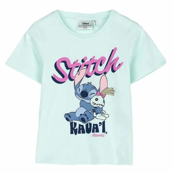 Детский Футболка с коротким рукавом Stitch Зеленый бирюзовый